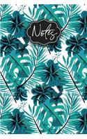 Notes: Teal Tropical Leaves and Hibiscus Pattern Notebook