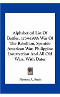 Alphabetical List Of Battles, 1754-1900
