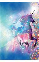 Avery: Personalized Unicorn Journal 6x9 Blank Lined Notebook Diary for Writing & Note Taking