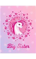 Big-Sister: Unicorn Large Blank Primary Handwriting Learn to Write Practice Paper for Girls - Pink Purple Magical Horse Personalized Letter B Initial Custom Fir