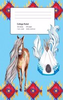 Composition Notebook: Tribal Horse College Ruled: 7.44 X 9.69 inch 200 Pages 100 Sheets: Boho Teepee Design Tipi Journal for School Student, Teacher, or Office: Blue Back