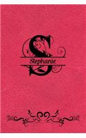 Split Letter Personalized Journal - Stephanie: Elegant Flourish Capital Letter on Red Leather Look Background