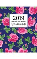 2019 Monthly and Weekly Planner: Calendar, Organizer, Goals and Wish List Weekly Monday Start, January to December 2019 Navy Pink Floral Cover