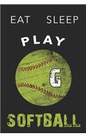 G Monogram Initial Softball Journal Eat Sleep Play Softball