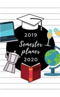 2019 Semester Planer 2020: A5 Coole Geschenkidee KARIERT zum Studium - Notizbuch für Studenten - Studienbeginn - Erstes Semester - Pruefung - Geburtstag - Terminkalender