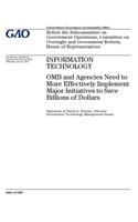 Information technology: OMB and agencies need to more effectively implement major initiatives to save billions of dollars: before the Subcommittee on Government Operations,