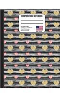 Composition Notebook 4X4 Graph Paper: Trendy Stripes Gold and Pink Hearts Back to School Composition Book for Teachers, Students, Kids and Teens