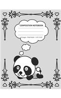 Composition Notebook: Panda Black and Grey Wide Ruled Lined White Pages (7.44 x 9.69)