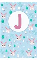 J: Letter J Journal, Personalized Notebook or Diary to Write In with Personal Custom First Name Monogram Initial featuring Easter Bunnies, Eggs and Chi
