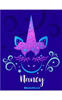 Nancy Sketchbook: Pink Unicorn Personalized First Name Sketch Book for Drawing, Sketching, Journaling, Doodling and Making Notes. Cute and Trendy, Fun and Fantasy Blu