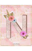 Unicorn Monogram Lined Journal Notebook - Cute Unicorn Personalized Journal Diary with Lined Pages for girls and women for writing goals, quotes, and daily tasks - Letter N