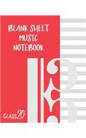 Blank Sheet Music Composition Manuscript Staff Paper Art Music CLASS 20 Notebook Red Orange Cover