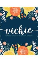 Vickie: Notebook - Libreta - Cahier - Taccuino - Notizbuch: 110 pages paginas seiten pagine: Modern Florals First Name Notebook in Orange, Mint & Yellow on 