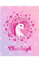 Charleigh: Unicorn Large Blank Primary Sketchbook Paper - Pink Purple Magical Horse Personalized Letter C Initial Custom First Name Cover - Drawing Sketch Book