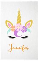 Jennifer A5 Lined Notebook 110 Pages: Funny Blank Journal For Lovely Magical Unicorn Face Dream Family First Name Middle Last Surname. Unique Student Teacher Scrapbook/ Composition Great