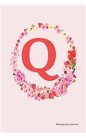 Monogram Journal - Initial Q (Pink Flower): 6" x 9", Monogram Initial Lined Journal, Durable Cover,150 Pages For Writing, Notes (Journal, Notebook)