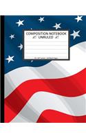 Unruled Composition Notebook 8" x 10". 120 Pages. Waiving USA Flag America