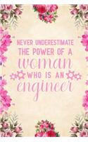 Never underestimate the power of a woman who is an engineer: Notebook to Write in for Mother's Day, Mother's day Engineer mom gifts, Engineer journal, engineering notebook, mothers day gifts for Engineer, engi