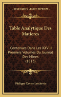 Table Analytique Des Matieres