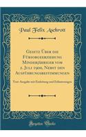 Gesetz ï¿½ber Die Fï¿½rsorgeerziehung Minderjï¿½hriger Vom 2. Juli 1900, Nebst Den Ausfï¿½hrungsbestimmungen: Text-Ausgabe Mit Einleitung Und Erlï¿½uterungen (Classic Reprint): Text-Ausgabe Mit Einleitung Und Erlï¿½uterungen (Classic Reprint)