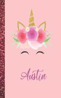 Austin: Austin Marble Size Unicorn SketchBook Personalized White Paper for Girls and Kids to Drawing and Sketching Doodle Taking Note Size 8.5 x 11