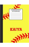 Kaiya Composition Notebook: Softball Composition Notebook Wide Ruled Paper for Girls Teens Journal for School Supplies - 110 pages 7.44x9.269