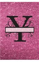 Y - Journal & Notebook: Monogram Letter Y Journal, Notebook with Unicorn Motif on Back and Pink - Glitter Effect Cover(25 Pink Glitter Cover 6" X 9" 150pg)
