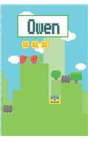 Owen: Personalized Named Gamer Journal Notebook Cool 8 Bit Platform Game Cover for Boy's and Men Lined Pages
