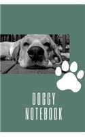 Doggy Notebook: Notebook 150 pages, Half Wide Ruled / Half Blank, hardy durable Matte cover.