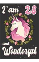 I'am 28 and Wonderful: A Unicorn journal for 28 year old girls or boys gift, Birthday Gift for children, draw and write christmas gift