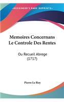 Memoires Concernans Le Controle Des Rentes