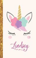 Lindsey: Lindsey Unicorn Personalized Black Paper SketchBook for Girls and Kids to Drawing and Sketching Doodle Taking Note Marble Size 8.5 x 11