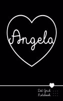 Angela Dot Grid Notebook: Punktraster Notizbuch Herz mit Namen 100 Seiten - Personalized Black Heart Name Journal