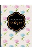8 Column Ledger: Accounting Bookkeeping Notebook, Accounting Record Keeping Books, Ledger Paper Pad, Hydrangea Flower Cover, 8.5 x 11, 100 pages