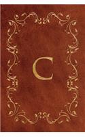C: Faux leather effect / look gold monogram. Personalized letter ruled journal notebook. Elegant traditional design suitable for all: men, women, girls