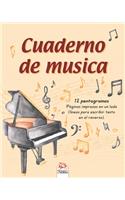 Cuaderno de musica 12 pentagramas: 54 páginas impresas en un lado con líneas al dorso para escribir texto - tamaño 21 cm x 26 cm