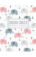 2020-2021 Monthly Planner: Gray Pink Elephant Cover - 2020-2021 Two Year Planner with Holidays - Agenda Yearly Goals Monthly Calendar 24 Months - 24-Month Calendar Jan 2020 to