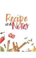Recipe and Notes: Spices Condiments Cover Design Recipe Book Planner Journal Notebook Organizer Gift - Favorite Family Serving Ingredients Preparation Bake Time Instr