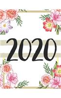 2020: Custom Design Pretty Floral 2020 Planner Dated Journal Notebook Organizer Gift - Daily Weekly Monthly Annual Activities Calendars Notes To Do Lists 