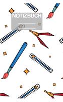 Notizbuch A5 Muster Zeichnung Grundschulsachen Schule Zirkel Stift Pinsel