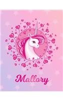Mallory: Unicorn Large Blank Primary Handwriting Learn to Write Practice Paper for Girls - Pink Purple Magical Horse Personalized Letter M Initial Custom Fir