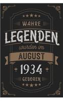 Wahre Legenden wurden im August 1934 geboren: Vintage Geburtstag Notizbuch - individuelles Geschenk für Notizen, Zeichnungen und Erinnerungen - liniert mit 100 Seiten