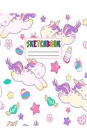 Sketcbook: Cute Unicorn Kawaii Sketch Book for Girls, Kids, Teens, Women (Perfect for Sketching, Drawing, Doodling, Journal, Note Pad, Birthday Party Favors)