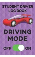 Student Driver Log Book: Record Student Driving Time (Day, Night, Total, and Time Carried Forward) and Other Factors in Tables (Purple, Red Car)