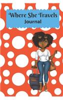 Where She Travels - (6x9 lined journal orange polka dot cover)