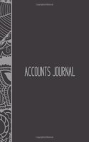 Accounts Journal: Account journal, space for keeping track of cash or check payments, features columns for description, reference, and debit or credit, leaf cover. Br