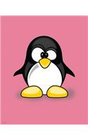 notebook: pink penguin cartoon cover, 80 lined pages, 8 x 10, matte finish