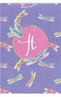 H: Dragonfly Journal, personalized monogram initial H blank lined notebook - Decorated interior pages with dragonflies