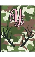 Y: Camouflage Monogram Initial Y Notebook for Girls - 8.5" x 11" - 100 pages, College Ruled- Camo, Hunting, Huntress, Outdoors, Country