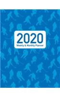 2020 Weekly and Monthly Planner: Blue Hockey Players Pattern Cover Design - 12 Month 53 Week Planner Notebook with Calendar Full Year of 2020 - (Holidays Included)